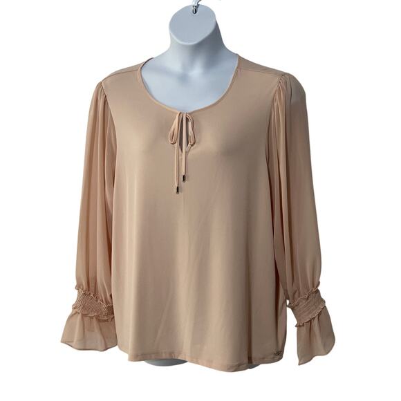 CALVIN KLEIN WOMENS TOP PLUS XXLARGE POPOVER LONG SHEER SLEEVE BLOUSE BLUSH PINK - Picture 1 of 12